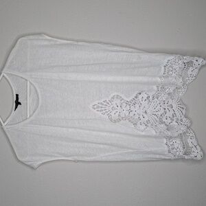 Generation Love White Linen Top Crochet Embroidered Coastal Boho Oversized XS
